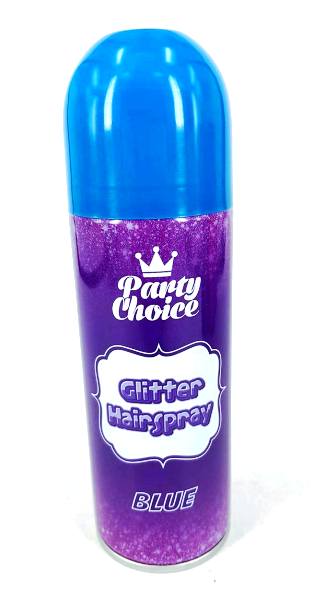 Blue glitter hair spray in 200ml, ideal for enhancing fancy dress outfits and easily washable after use.