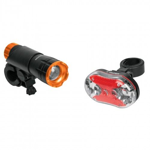 TRUPER LED bike lights set featuring ultra-bright headlamp with CREE bulbs and versatile modes, plus a multi LED rear flashlight.