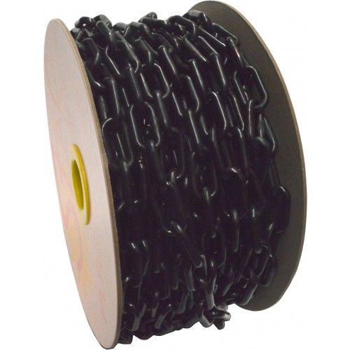 Versatile black plastic chain reel, 6mm x 25m, ideal for safety barriers, crowd control, and decorative uses.