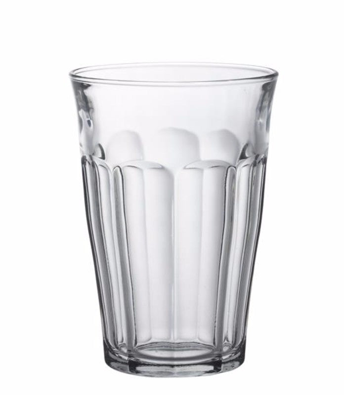 Clear Duralex Picardie XL tumblers set of 6, shock-resistant and versatile for hot or cold beverages.