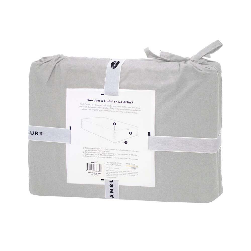 Tru Fit Silver Queen Sheet Set with snug-fitting, high-quality cotton sheets and extra-wide elastic for ultimate comfort.