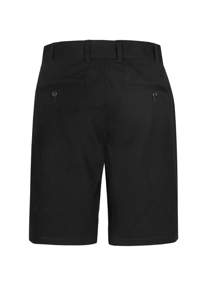 Black Lawson Mens Chino Shorts in size 82, featuring soft cotton blend, midrise fit, and multiple practical pockets.
