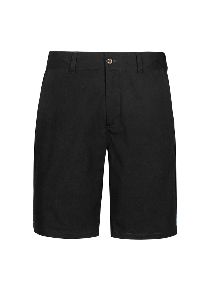 Men's black chino shorts with a modern mid-rise fit, featuring pockets for practicality and made from a soft cotton blend.