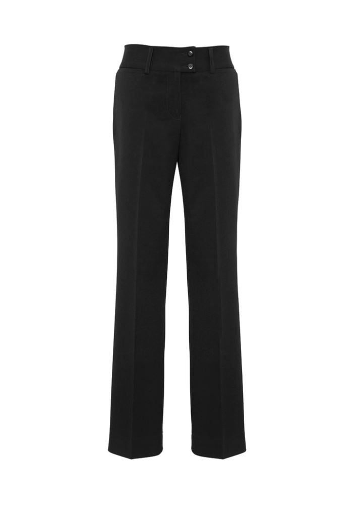 Ladies Kate Perfect Pant in black, size 12, featuring 4-way stretch, mid-rise fit, and sleek straight leg design for comfort and style.