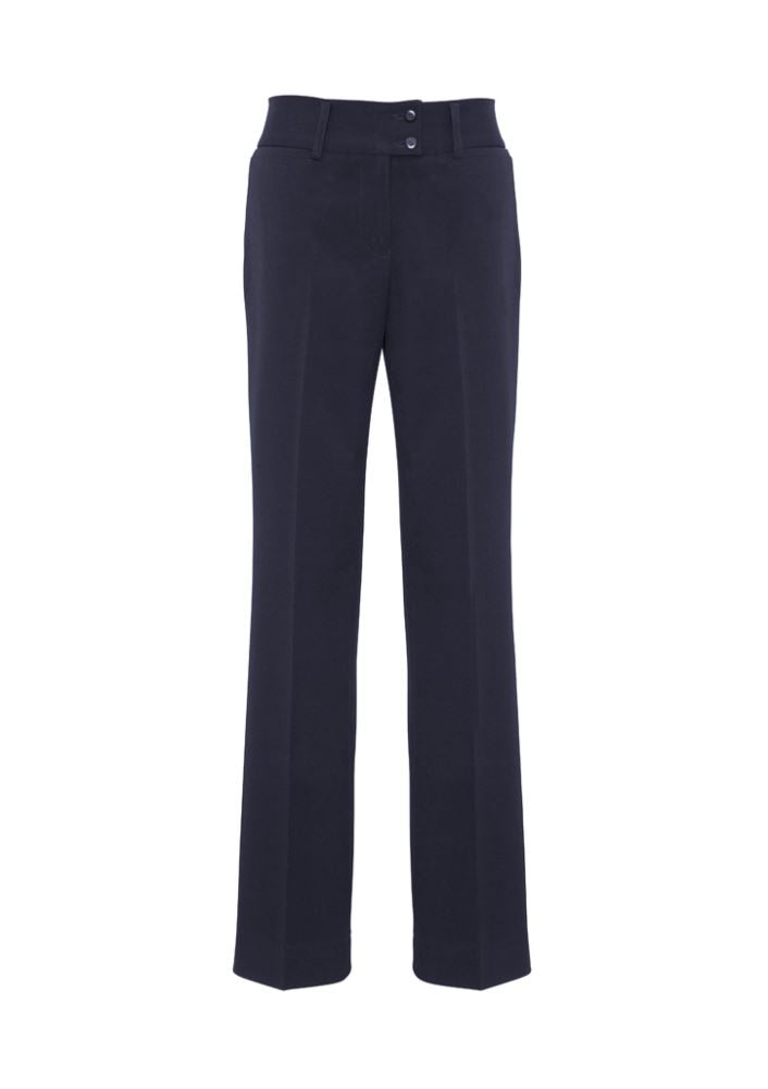 Ladies Kate Perfect Pant in Navy, Size 6, featuring 4-way stretch, mid-rise fit, and classic straight leg design.