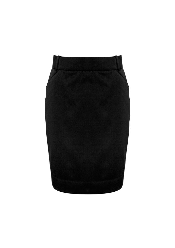 Black Ladies Detroit Flexi-Band Skirt, size 10, featuring a comfortable waistband, kick pleat, pockets, and stain-resistant fabric.