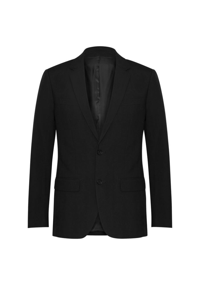 Mens Classic Black Jacket, Size 97 by Biz Collection, featuring 2-button design, internal pocket, and mechanical stretch for comfort.