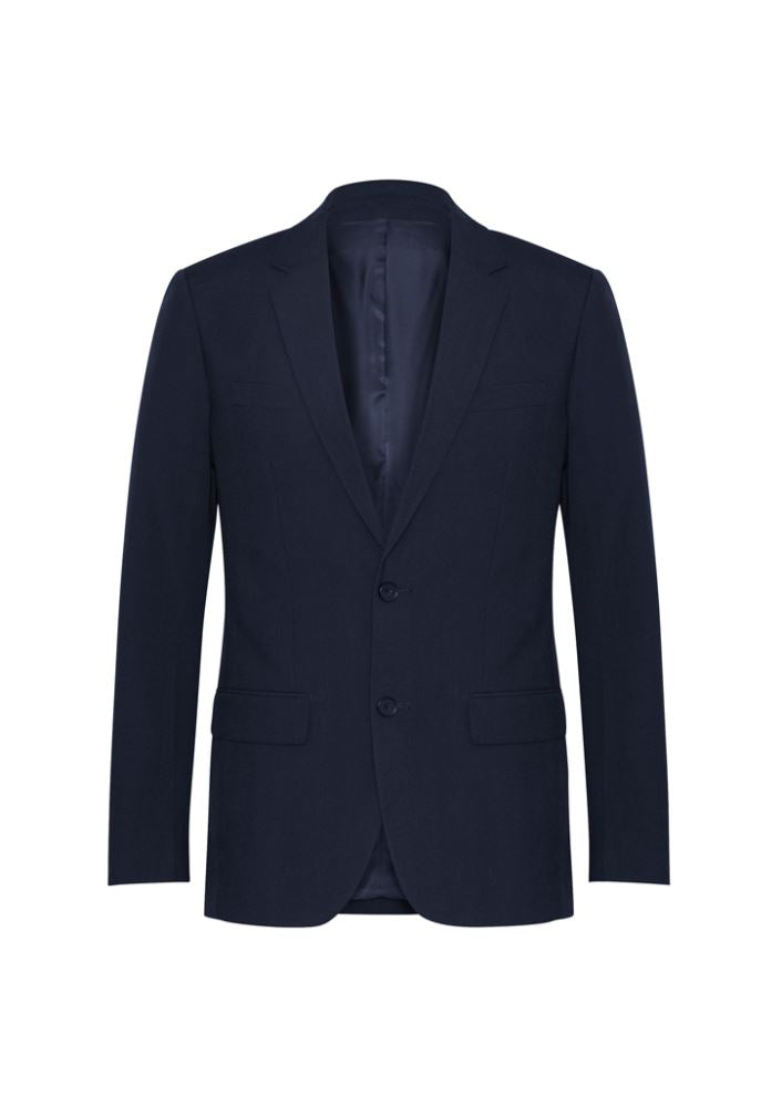 Men's Classic Navy Jacket from Biz Collection, size 127, featuring 2-button design, comfortable stretch fabric, and internal pocket.