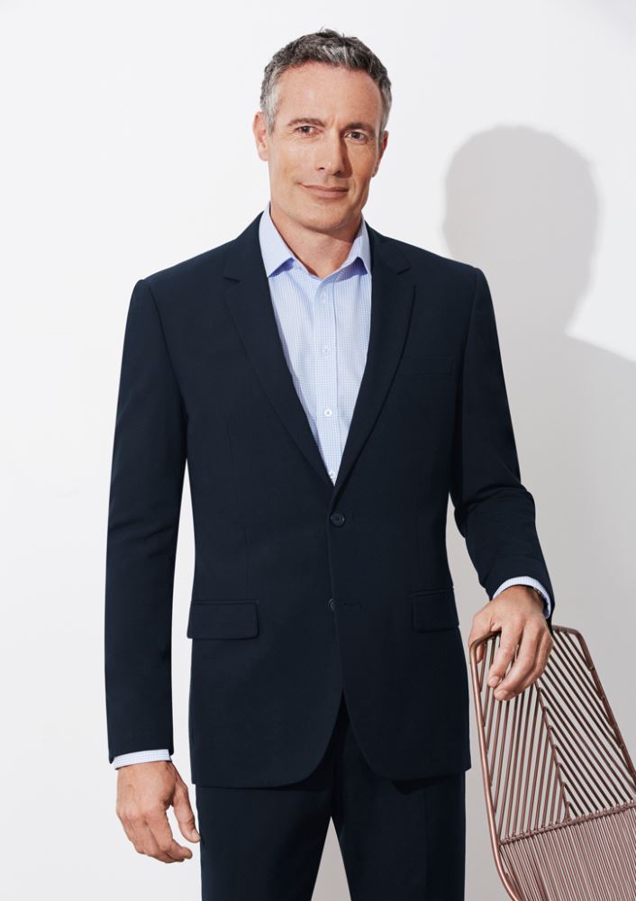 Men's Classic Black Jacket, Size 137, features 2-button design, internal pocket, and comfortable machine-washable fabric.