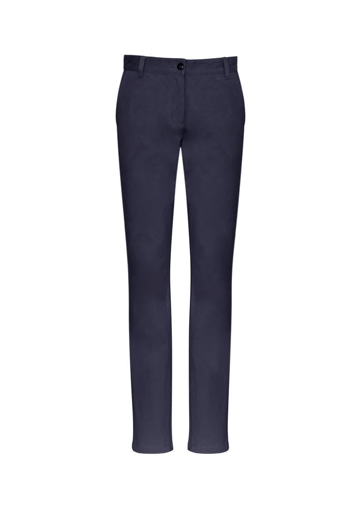 Ladies Lawson Chino Pant in Navy, size 10, features a mid-rise fit, tapered leg, and 4 pockets for style and practicality.