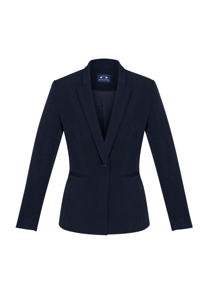 Navy Ladies Bianca Jacket, Size 20, featuring 4-way stretch, single-button closure, tailored pockets, and chic lapel design.
