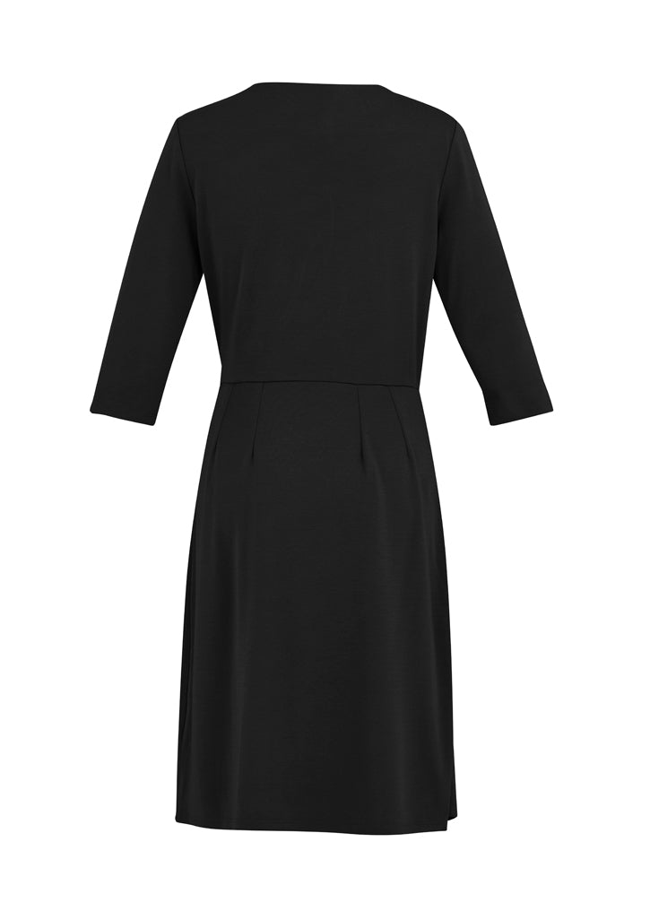 Elegant black Ladies Paris Dress in size XS, featuring faux wrap front and chic side tie, perfect for any occasion.