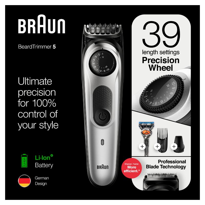 Beard Trimmer for Men - Braun BT5260 (Black/Silver Metal)