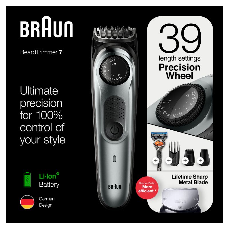 Beard Trimmer for Men - Braun BT7240 (Black/Silver Metal)