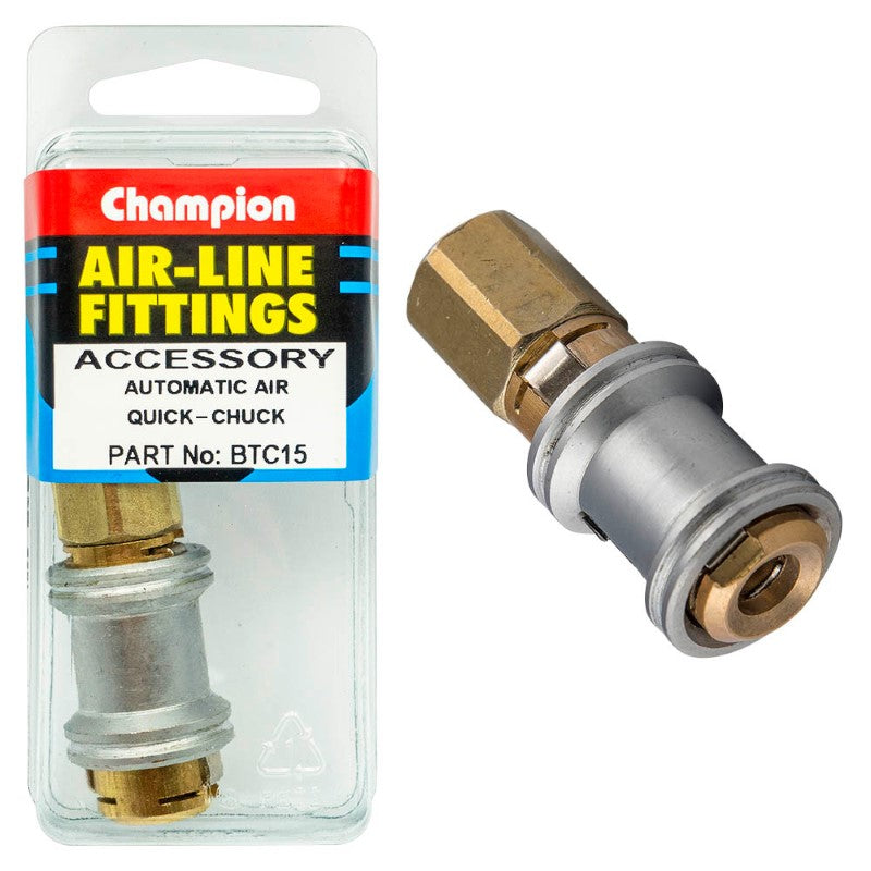 Champion Tyre Air Chuck for quick tire inflation, featuring durable brass and steel construction and a 1/4in female fitting.