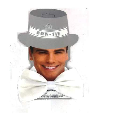 Adjustable white necktie bow measuring 10cm x 15cm, ideal for formal events and costumes, now at a clearance price.