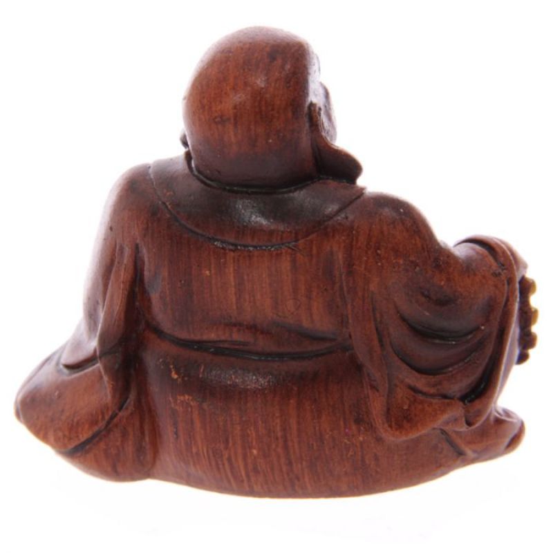 Mini wood effect Lucky Buddha figures, 4.5cm tall, assorted designs, perfect for decor, collectibles, and positive energy.