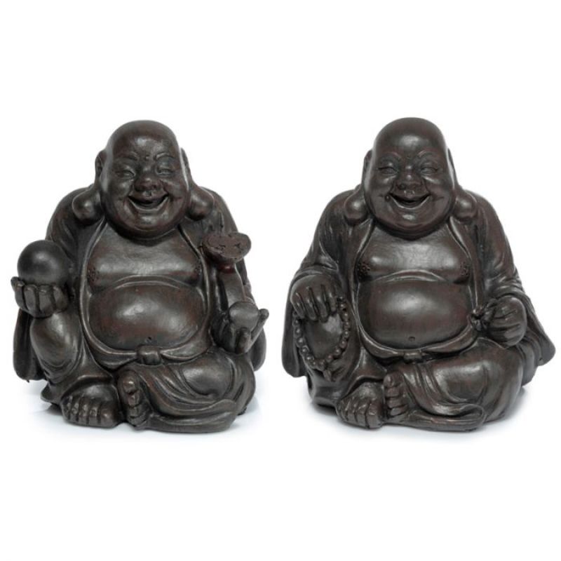Set of 12 assorted 6cm wood effect Buddha ornaments, perfect for enhancing decor and promoting tranquility in any space.