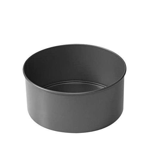 Deep round cake pan made of non-stick metal, perfect for baking snacks, dishwasher safe, and comes with a 5-year warranty.