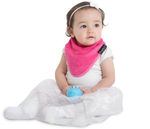 Cerise Bandana Wonder Bib for babies, featuring 100% cotton, ultra-absorbent towelling, and stylish design to prevent dribble rash.
