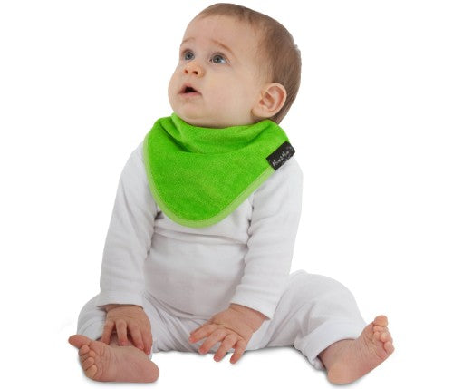 Lime Bandana Wonder Bib with absorbent front and water-resistant backing, perfect for keeping babies dry and stylish.