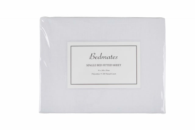 Super King Sheet Set in crisp White from Bedmates, made of 250TC Polyester Cotton for ultimate comfort and easy care.
