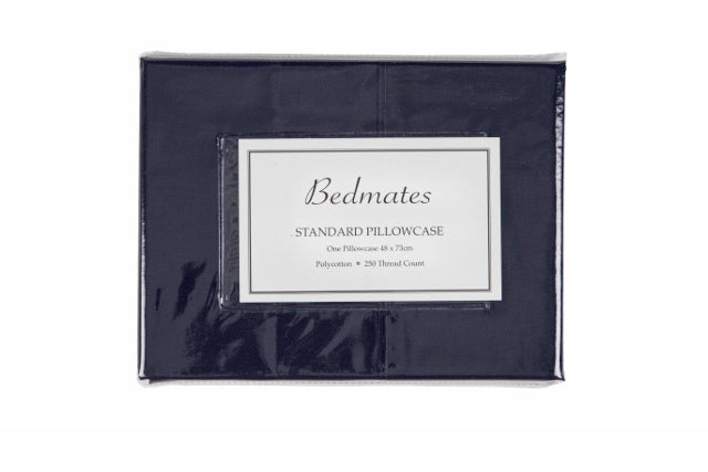 Navy 250TC Bedmates polyester cotton pillowcase, smooth, durable, and easy-care for a restful sleep experience.