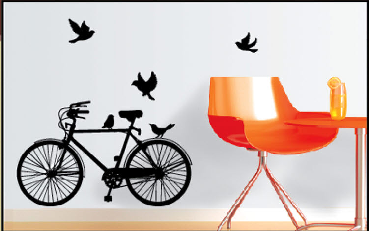 Black and white bicycle wall decal, 50 x 30cm, perfect for cycling lovers and minimalistic decor, easily repositionable.