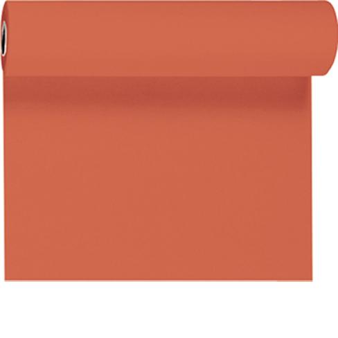 Vibrant Mandarin Dunicel tablecloth roll, 4.8m long and 40cm wide, perfect for elegant table settings and easy customization.