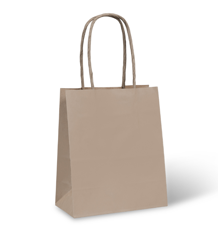 Petite natural paper gift bags with twisted handles, eco-friendly, 50 pack, 165 x 140 x 75mm, ideal for small items and gifts.