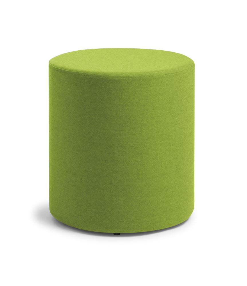 Vibrant Augustus Lime upholstered Buzz Ottoman, featuring high-comfort foam padding and non-slip feet for versatile use.