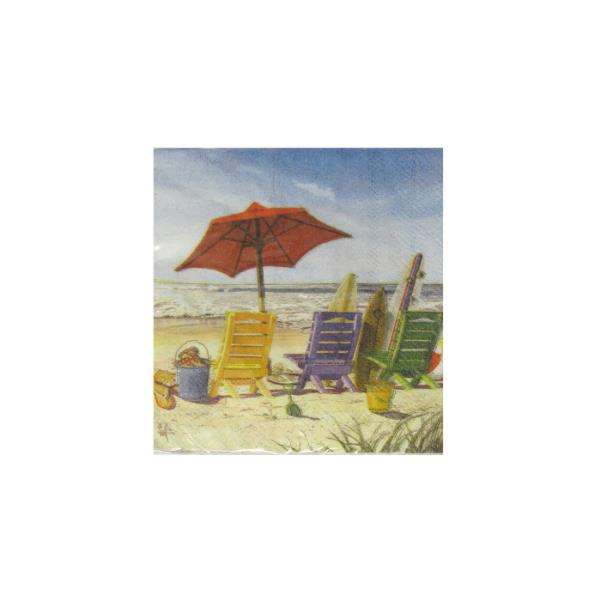 Vibrant cocktail napkins featuring a picturesque beach scene, perfect for summer gatherings and adding coastal charm to your table.