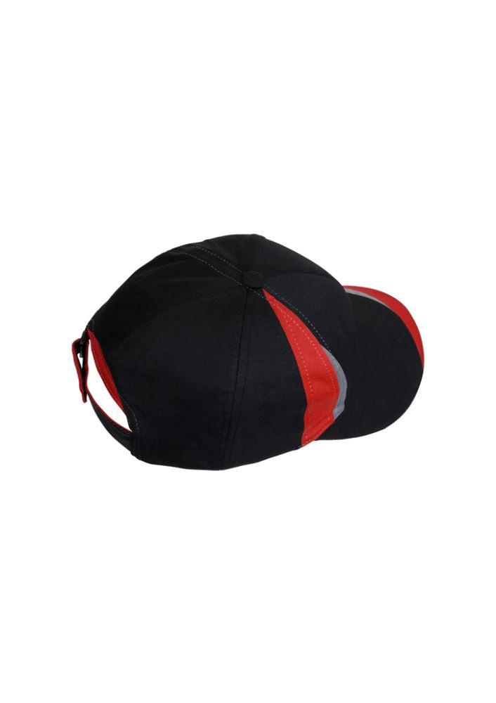 Stylish unisex Charger Cap in black, red, and grey with antibacterial fabric, UPF protection, and adjustable fit.