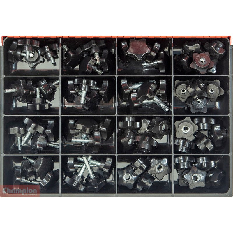 Champion 70pc Star Knob kit with durable star knobs, zinc-plated finish, and ergonomic handles for versatile fastener solutions.