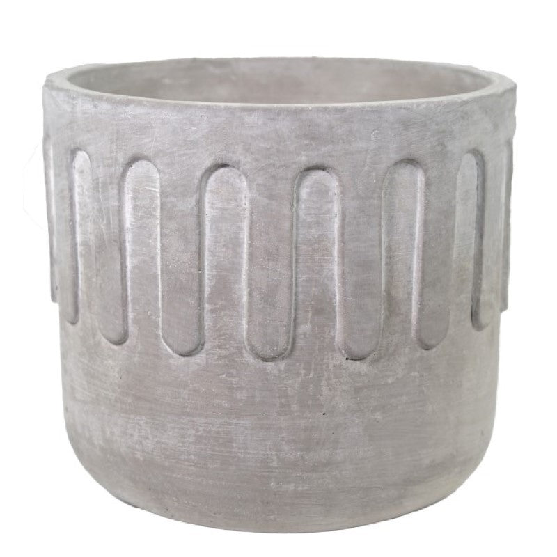Stylish cement round pot, 18.5cm wide and 16.5cm high, perfect for plants or flowers in modern home decor.
