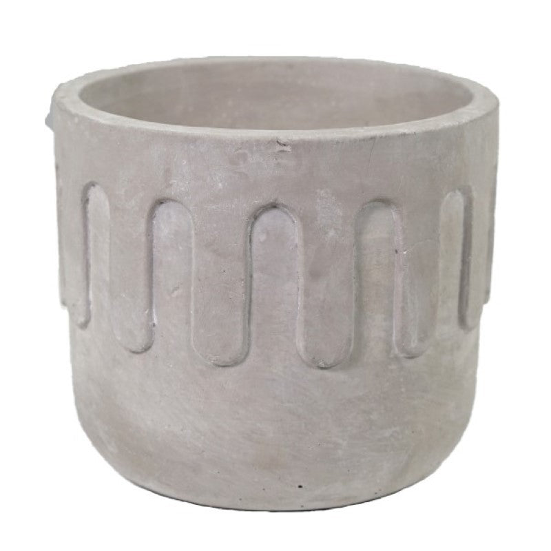 Cement round pot, 14cm diameter, 12.5cm height, stylish planter for indoor/outdoor use with modern design.