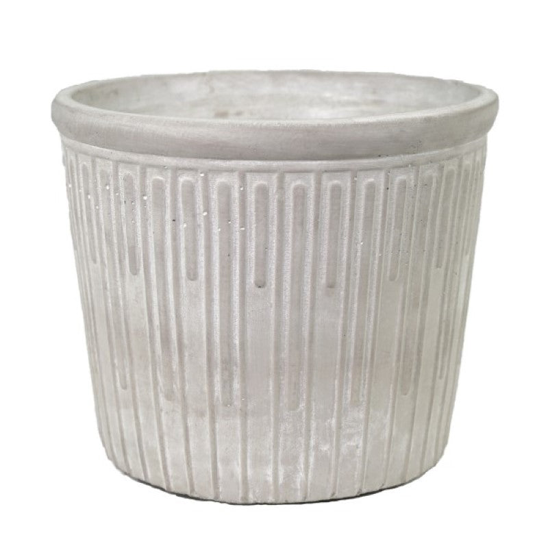 Cement stripes round pot D18xH15.5cm, stylish planter for indoor/outdoor plants with a modern design.