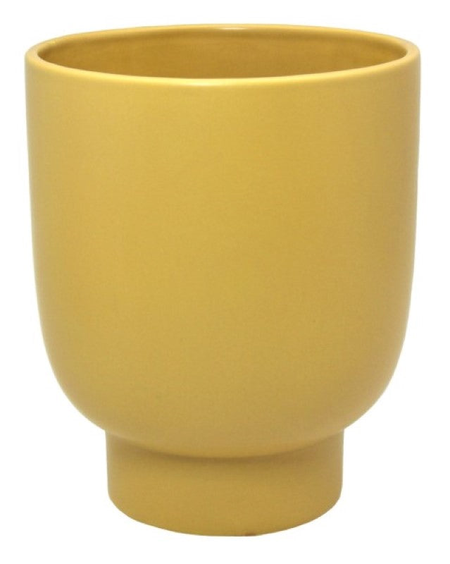 Contemporary ceramic vase in matte mustard, perfect for floral arrangements or as a stylish planter. H19x16 cm.