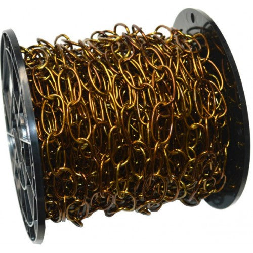 Antique brass oval link chain, 2.8mm diameter and 33mm link length, ideal for crafting, jewelry, and home decor projects.