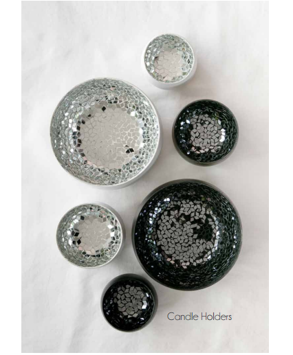 Small white mosaic votive holder, adding character and shimmer to any space, size 10x10x6 cm.