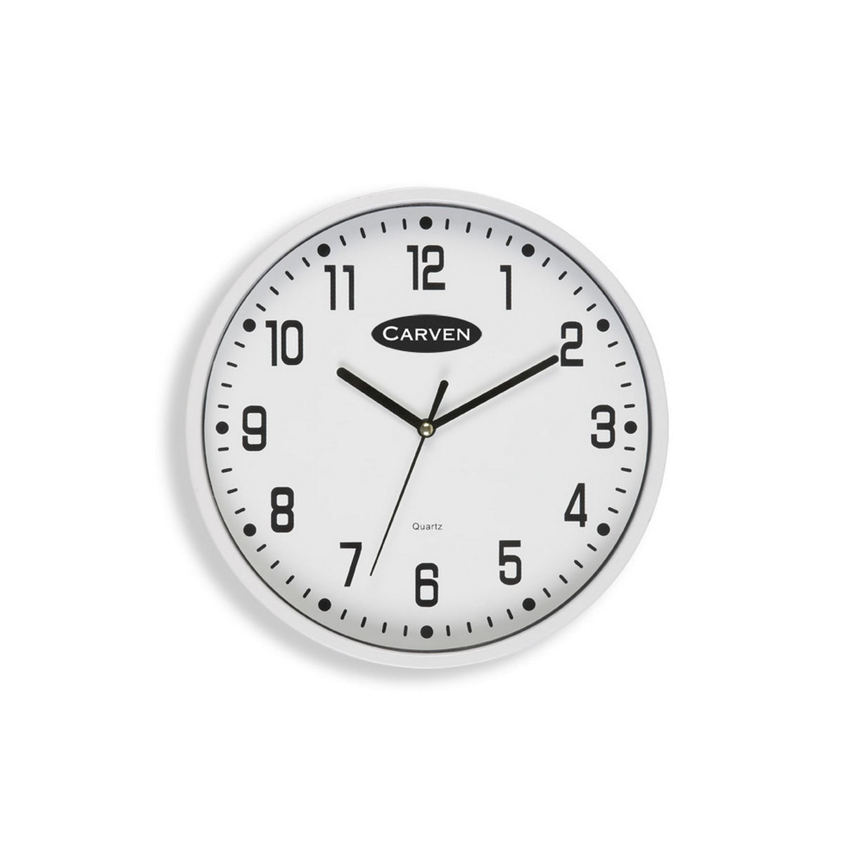 Elegant Carven Clock 225mm in white with clear numbers and durable glass face, perfect for stylish wall decor.