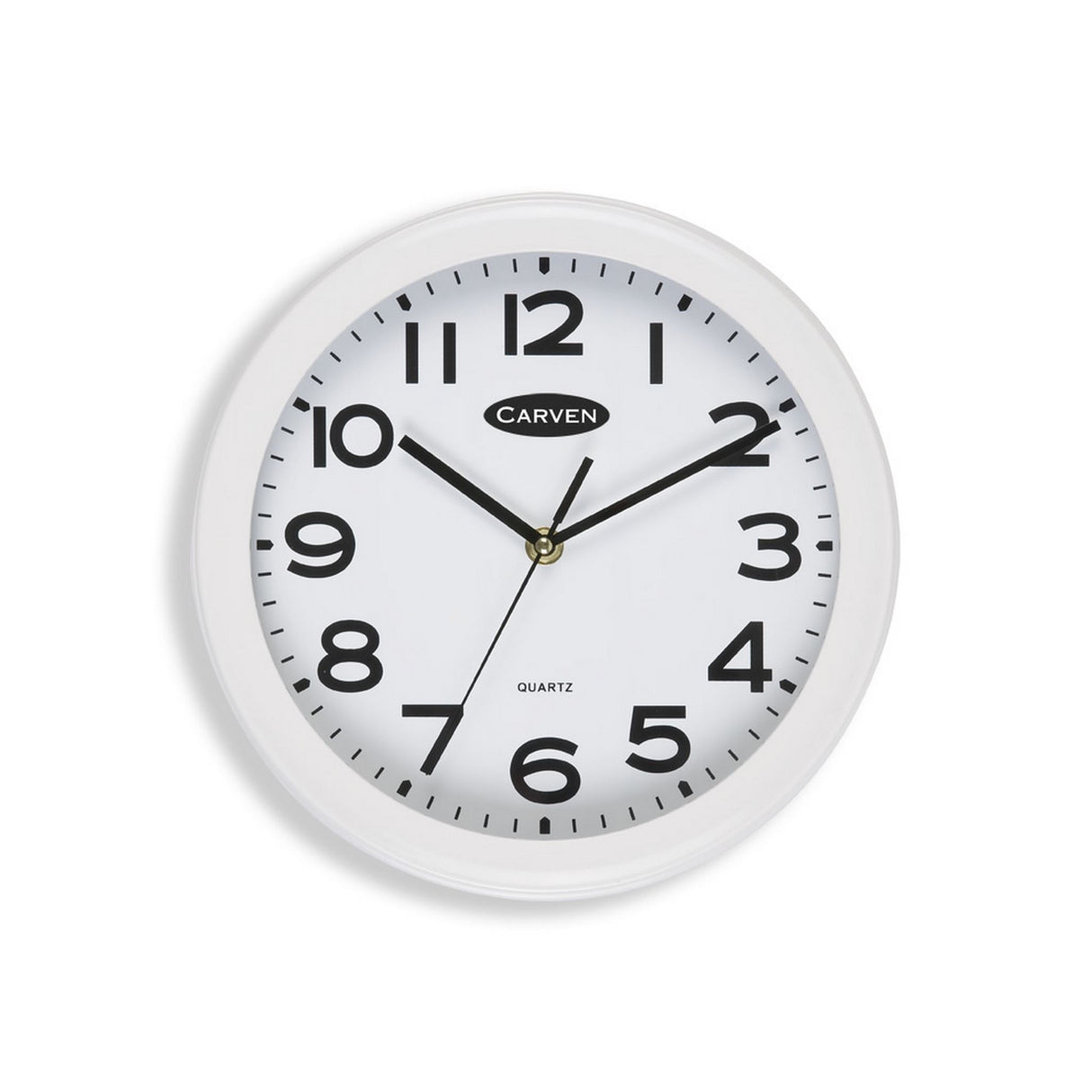 Elegant Carven Clock 250mm in white, featuring large numbers and glass face, perfect for enhancing home or office decor.