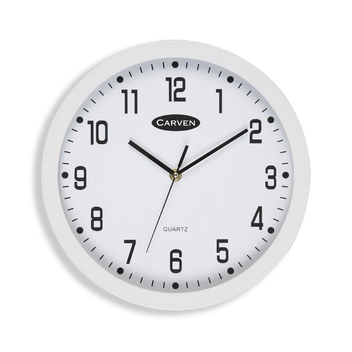 Stylish 300mm white wall clock with large clear numbers and glass face, perfect for modern home decor.