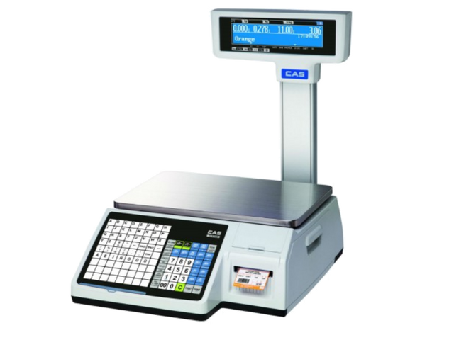 CAS CL5200 Retail Scale Label Printing Scale with fast label printing, 3-30 kg capacity, user-friendly features, and networking.