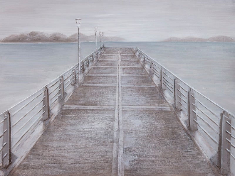 Stunning canvas oil painting titled "Jetty Two," measuring 900 x 1200mm, mounted on a wooden frame.
