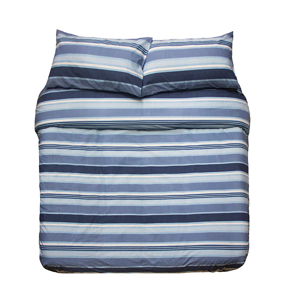 Elegant Indiana Blue Quilt/Duvet Cover Set in calming hues with horizontal stripes, perfect for cozy bedrooms or commercial use.