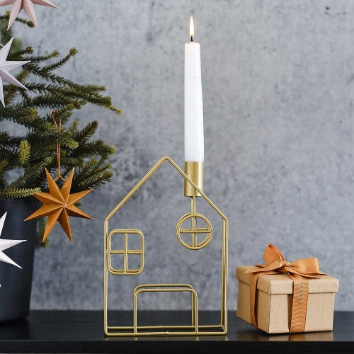 Cosy Copper Gold Metal House Candle Holder in a charming house design, perfect for enhancing ambiance and home decor.