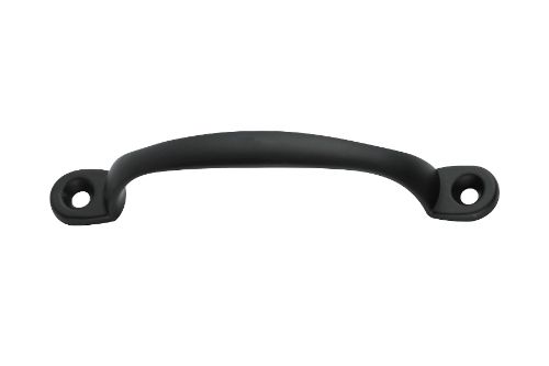 Sleek black powder-coated drawer pull handle, 110mm centers, durable zinc, perfect for modern kitchens and stylish decor.