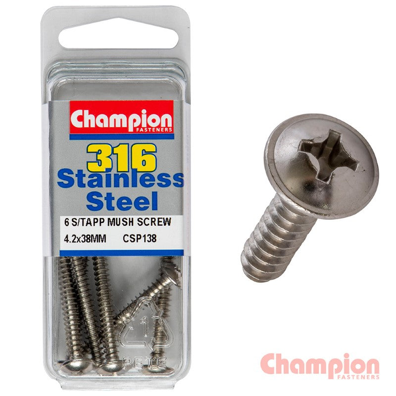 Mushroom head stainless steel tapping screws, 4.2 x 38mm, ideal for reliable fastening in various indoor and outdoor projects.