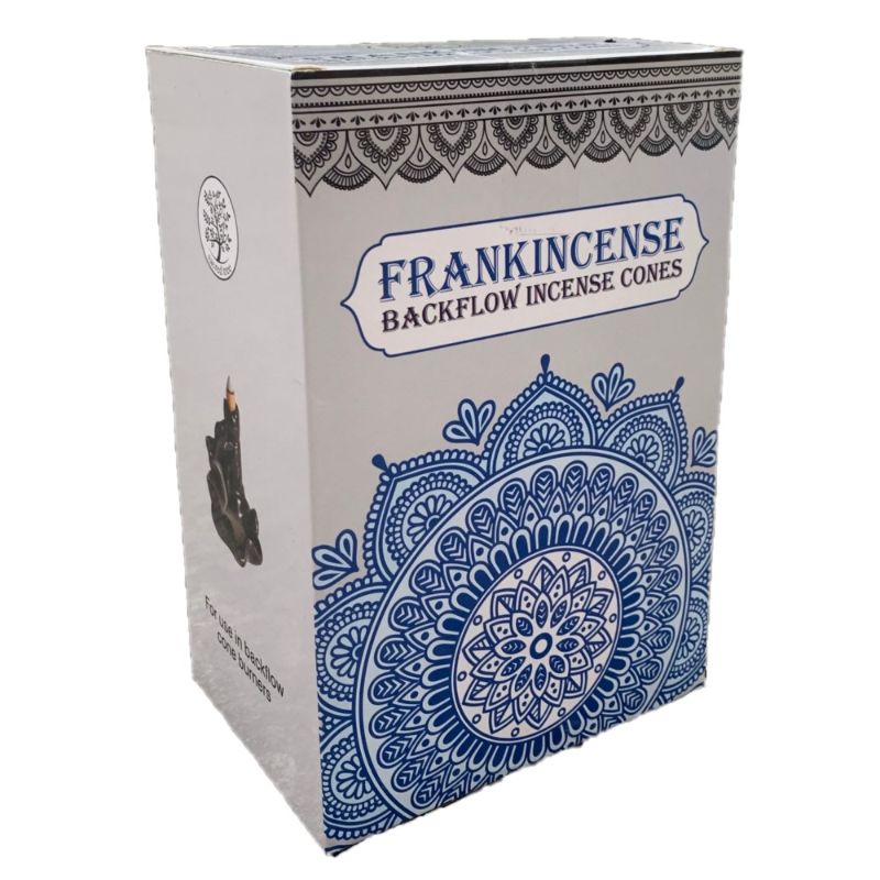 Backflow cones with sweet woody scent of frankincense, made from natural ingredients for a refreshing atmosphere.